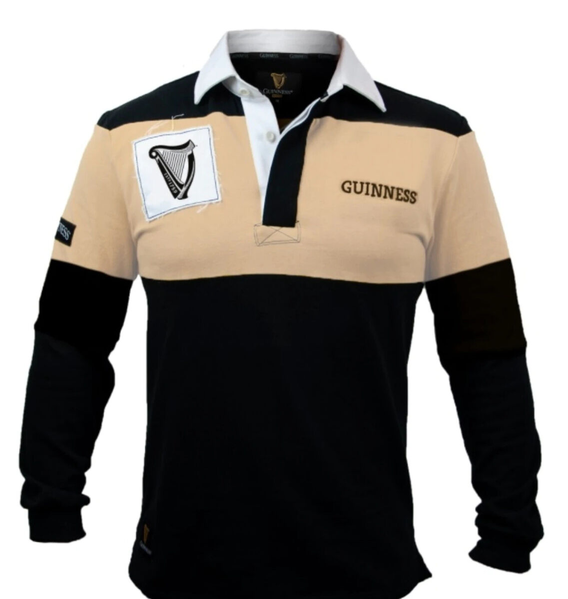 Guinness Rugby Shirt – Official Vintage Style with Harp & Pint Patch