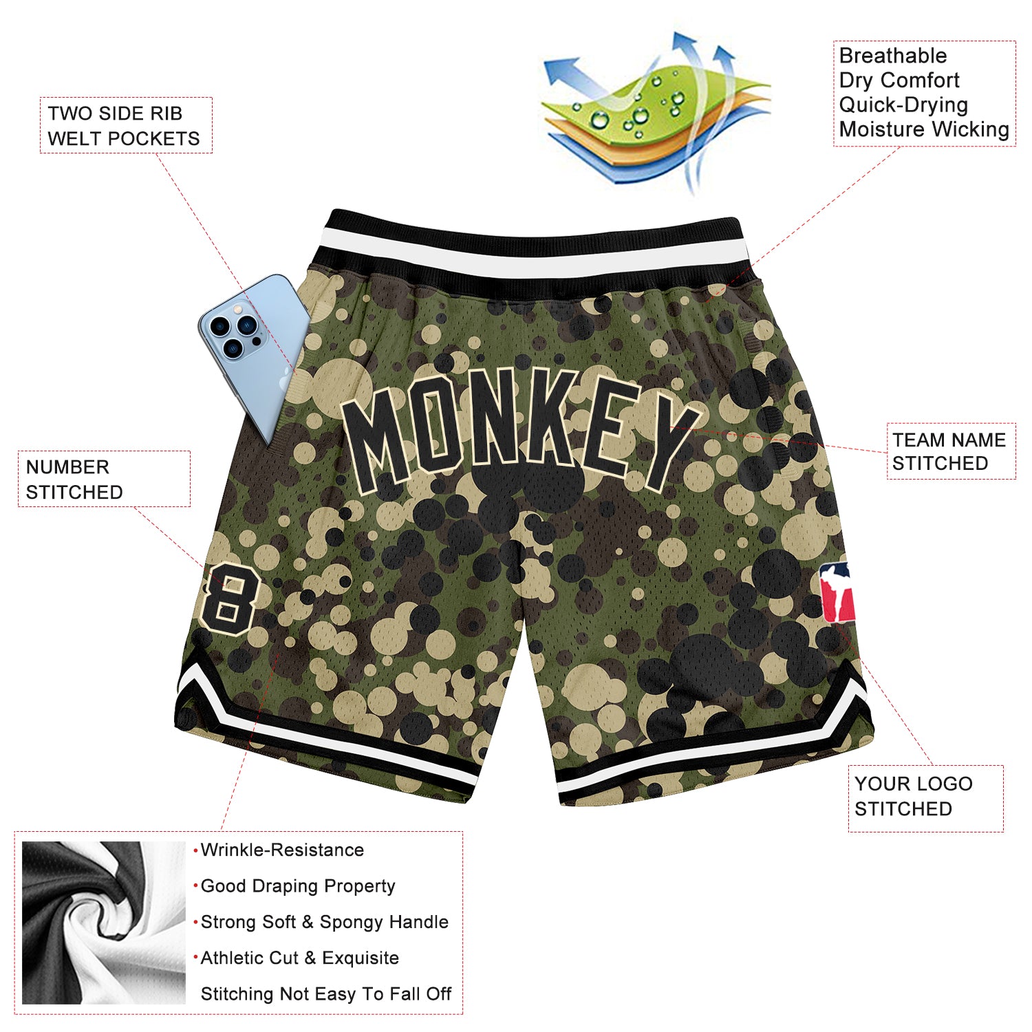 High-Quality Custom Front Print Basketball Shorts for Comfort & Durability