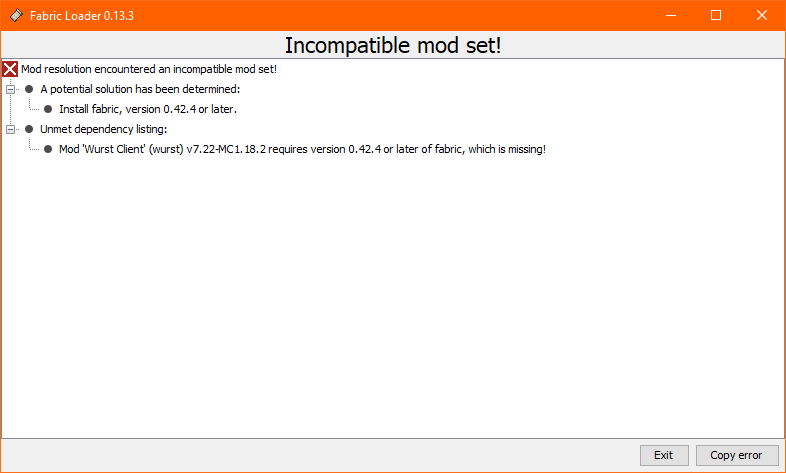 Getting Wurst newest version error message incompatible mods? Check this!