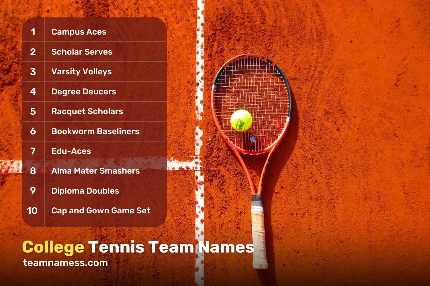 What are the major league team names for tennis? Check out this complete list!