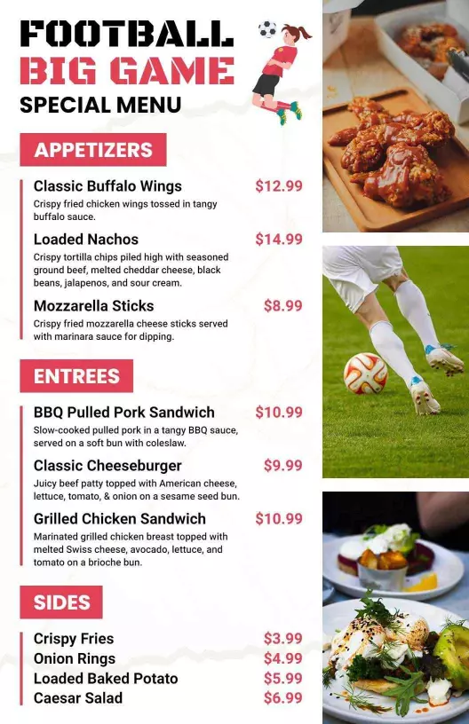 Football Club Menu: Check Out Whats Cooking!